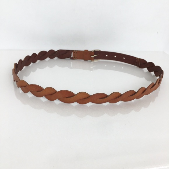 Women’s Thin Brown Twisted Braided Leather Belt Preppy - Picture 6 of 8
